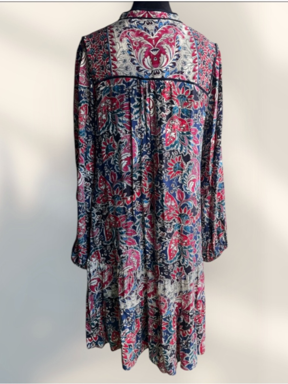 Anthropologie Spliced Tunic Dress Boho Floral Tie-Neck Mini Dress in Red / Blue - Picture 5 of 9
